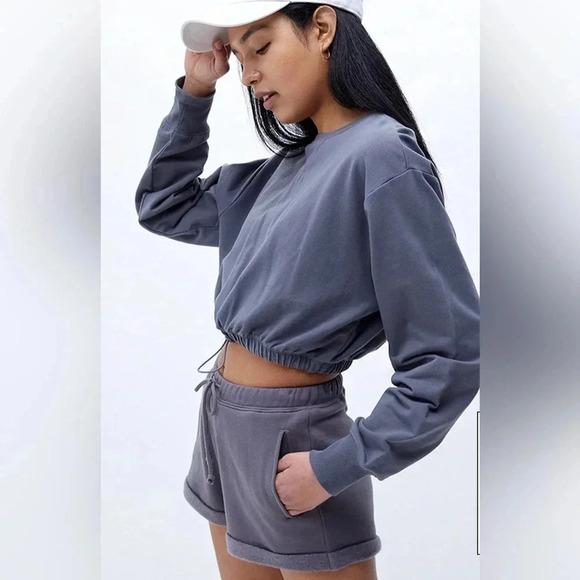 PacSun Diana Cinched Crew Neck Cropped Sweatshirt - Size M - Picture 2 of 8